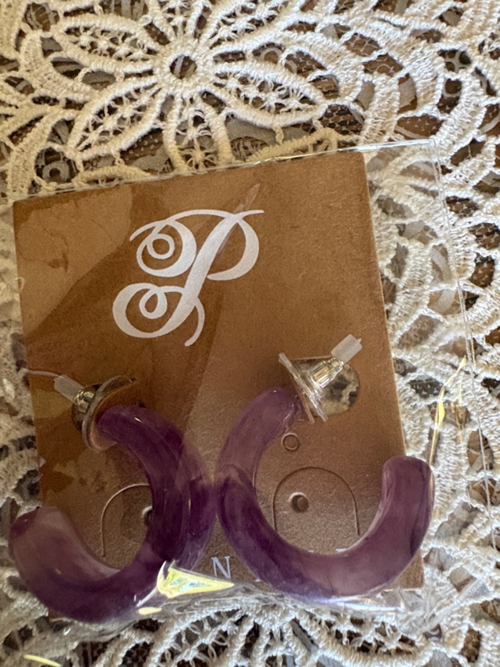 Purple Hoop Earrings on Branded Card $9
